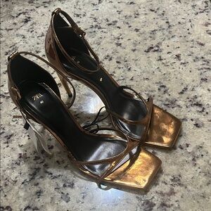 Zara Gold bronze Strappy Heels for Women